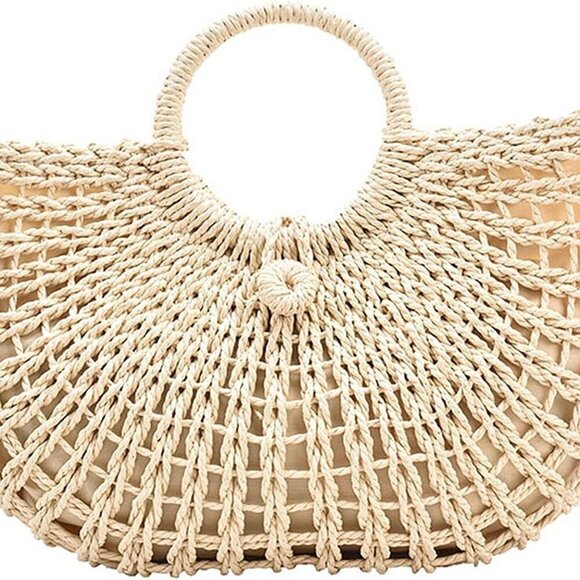 Jewelry - Hand-woven Straw Bag Women Summer Beach Handbag Purse Retro Rattan Tote Clutch T